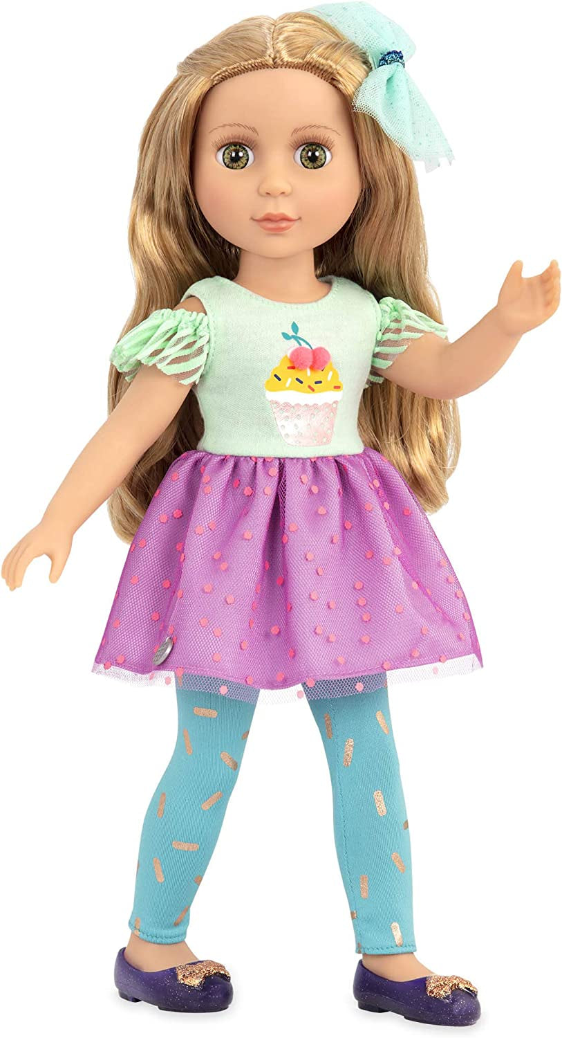 Glitter Girls - Sashka - 36 cm Bewegliche Modepuppe - Blonde Haare und grüne Augen - Cupcake-Kleid mit Haarschleife - Glitzerschuhe & Gepunktete-Leggings - 3 Jahre +