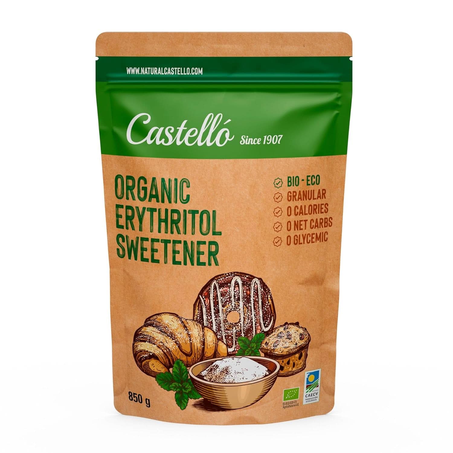 Natürliches Bio-Erythrit, 10G = 7G Zucker, 1 kg Süßstoffe Naty Shop 850 Gramm