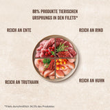 Shelma Nasses Katzenfutter Megapack mit Rind, Truthahn, Huhn und Ente – getreidefreies Vollfutter mit hohem Fleischanteil – 40 x 85 g (3,4 kg)