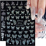 6 Blatt Schmetterling Nagelsticker Selbstklebend Laser Silber Schmetterlings Nagelaufkleber 3D Aurora Silber Schwarz Schmetterlinge Nagel Aufkleber Frühling Nageldesign Nail Sticker Nail Art Zubehör