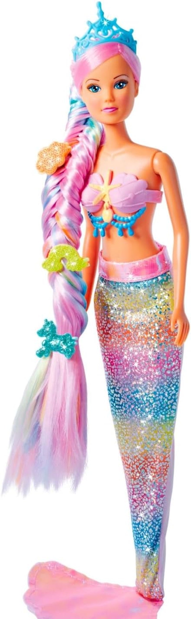 Simba 105733610 – Steffi Love Rainbow Mermaid, Regenbogen-Meerjungfrau-Anziehpuppe mit bunten Haaren, Haarspangen, Kamm und abnehmbarer Flosse, Spielpuppe 29 cm, ab 3 Jahren. Puppen Naty Shop