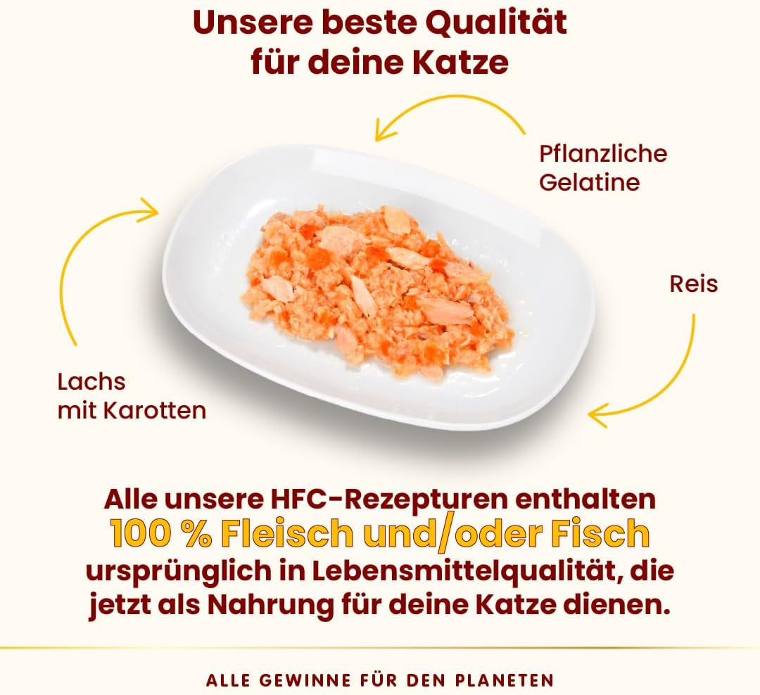 Almo Nature HFC Jelly – Nassfutter für erwachsene Katzen – Lachs und Karotten – menschliche Qualität, glutenfrei – 6 x 70 g