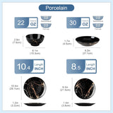 LOVECASA Daphne-Serie Porzellan-Geschirrset SWEET, 24-teiliges Kombinationsset, goldene Design-Speiseteller, Dessertteller, Müslischalen und Speiseteller für 6 Personen
