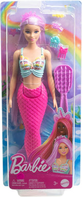 Barbie-Meerjungfrau-Puppe – mit langen rosa Haaren und individuellen Styling-Accessoires, einschließlich Bürste, hübscher Muschel und rosa Flossen, für Kinder ab 3 Jahren, HRR00 Naty Shop Dolls