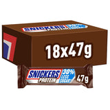 Snickers Proteinriegel mit Schokolade – reichhaltiger Geschmack mit Haselnuss-Karamell und Nougat, Großpackung 18 x 47 g