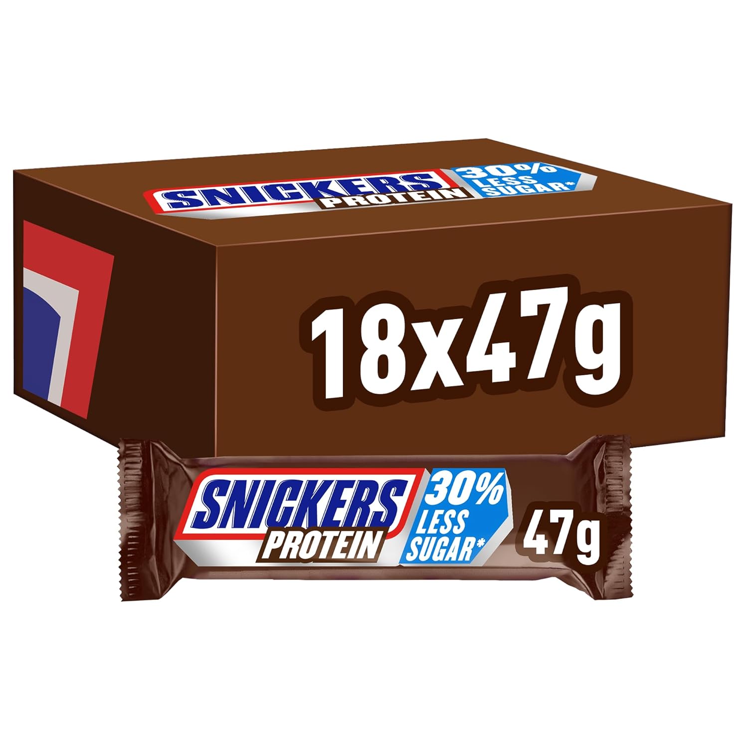 Snickers Proteinriegel mit Schokolade – reichhaltiger Geschmack mit Haselnuss-Karamell und Nougat, Großpackung 18 x 47 g