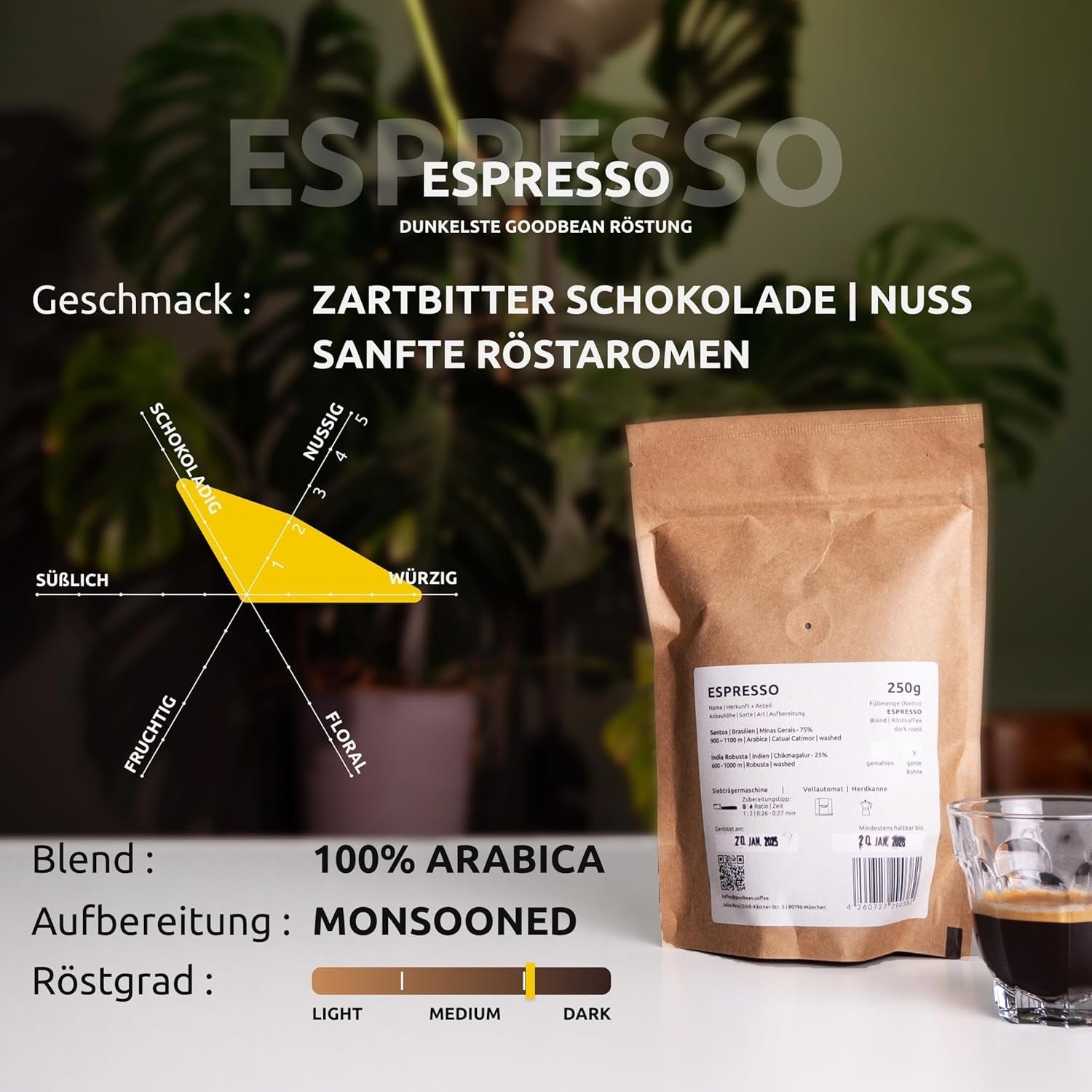 ESPRESSO | Kaffeebohnen 500g - 100% Arabica | Frisch geröstet für die Zubereitung von Espresso | Ganze Kaffeebohnen | Klassischer Kaffeegeschmack