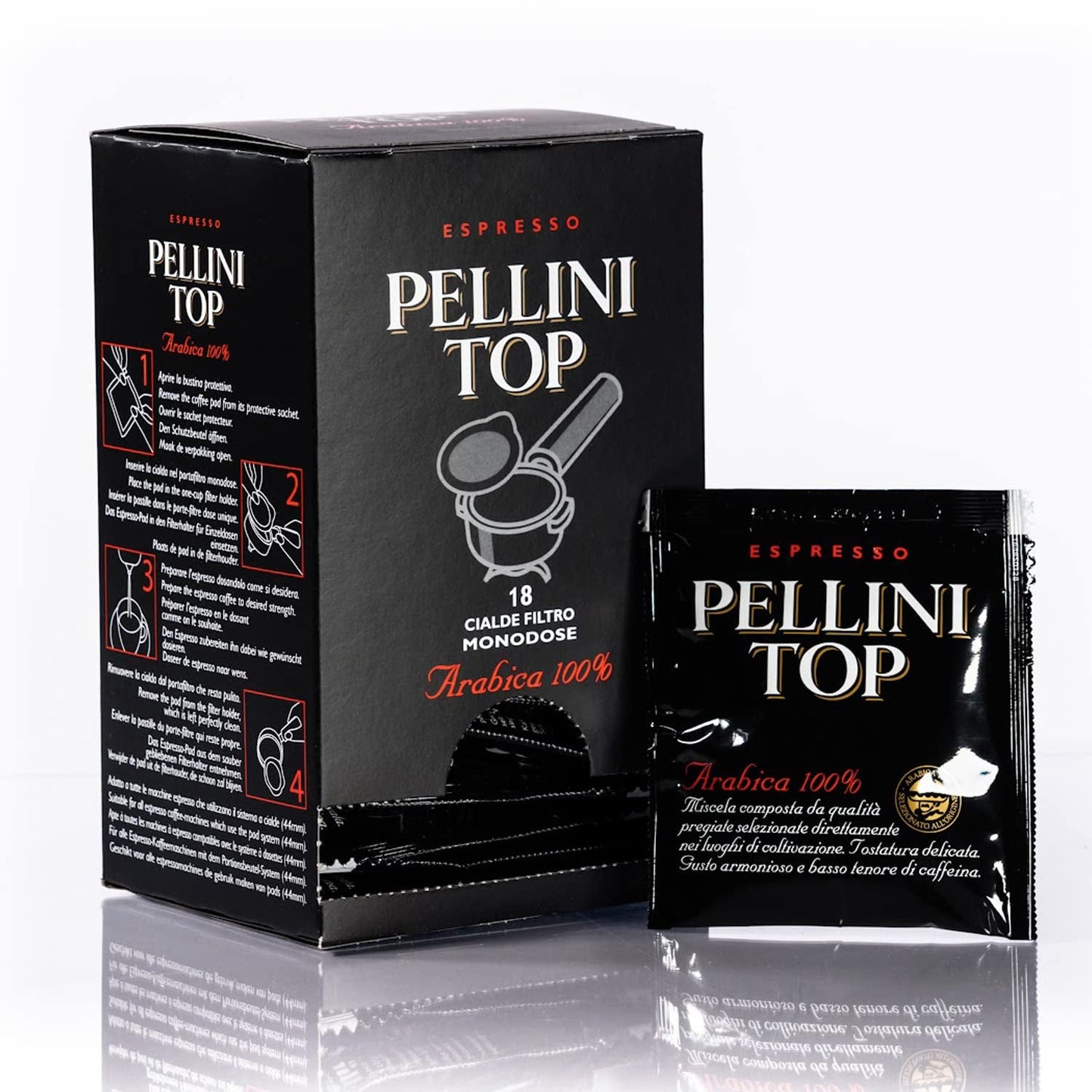 Pellini Caffè, Espresso Pellini Top 100% Arabica – 6 Packungen mit 18 Pads (6x126 g, insgesamt 108 Pads)