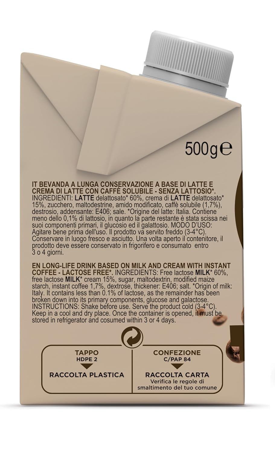 Gimoka Caffe Latte Cream Laktosefrei, Glutenfrei, Ohne Konservierungsstoffe