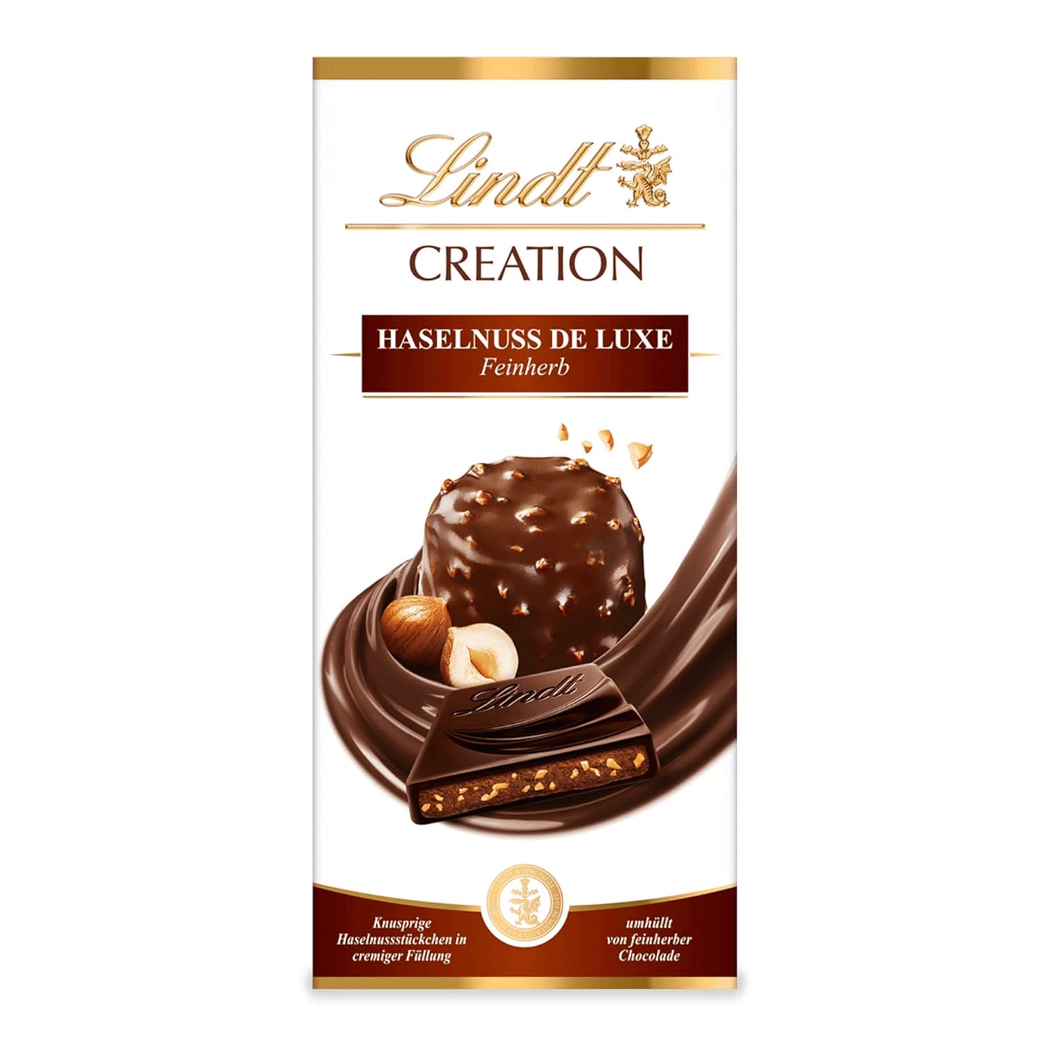 Lindt Creation Hazelnut De Luxe Bar – Dunkle Schokolade mit knusprigen Haselnüssen in cremiger Füllung