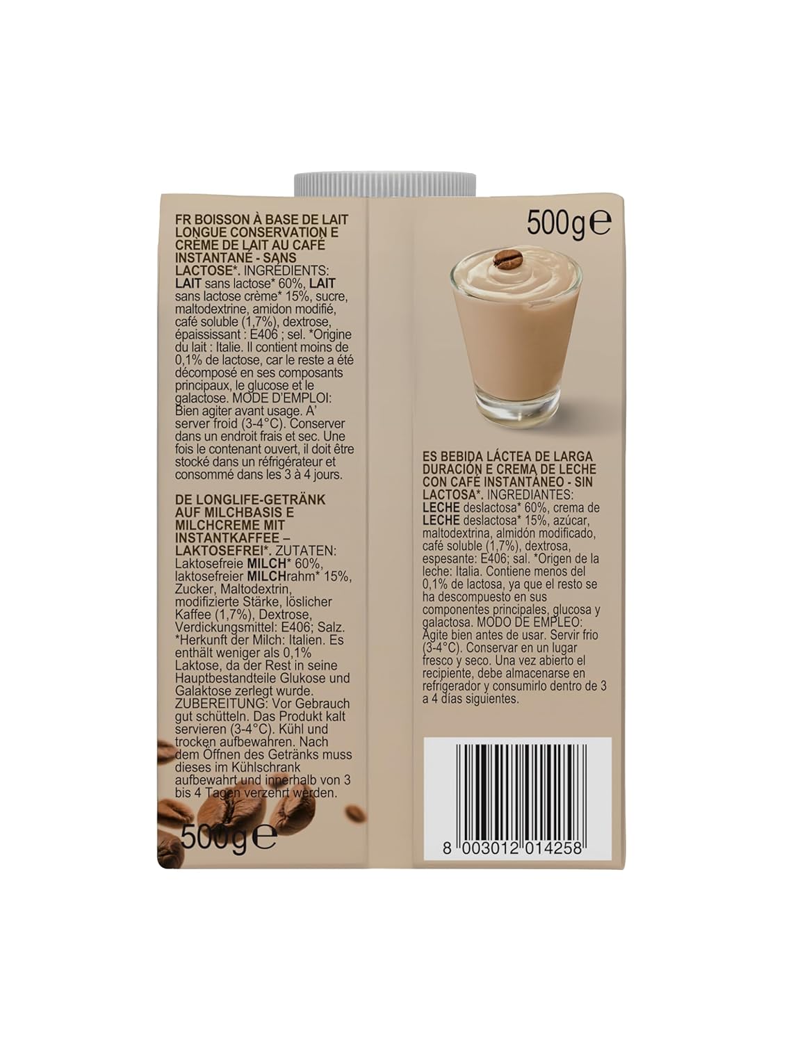 Gimoka Caffe Latte Cream Laktosefrei, Glutenfrei, Ohne Konservierungsstoffe