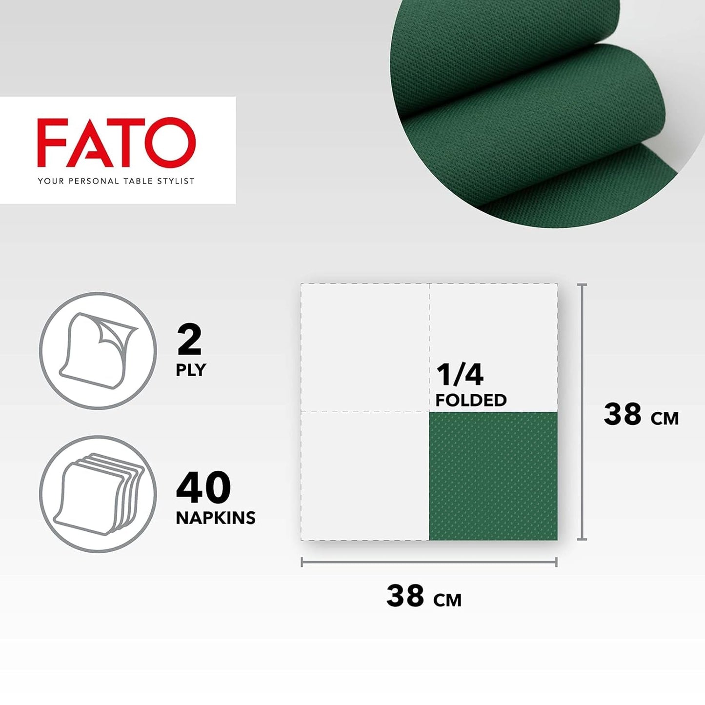- Weiche und weiche Einweg-Papiertücher, 40er-Packung, Größe 38 x 38, 4-fach gefaltet, 2-lagig, Waldgrün, 100 % reines Zellulosepapier, FSC-zertifiziert (2er-Pack)