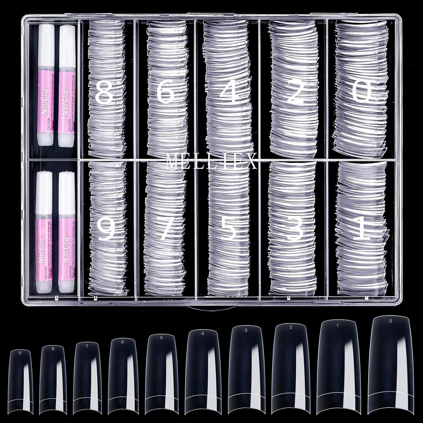500 Stück französische künstliche Nagelspitzen, Acryl, künstliche Nagelspitzen, Set, Nagelverlängerungen, Nagelspitzen, künstliche Nägel, Zubehör mit 4 Stück Nageldesign-Kleber, Gel-Nägel, natürlich