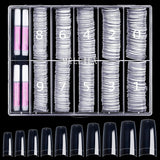500 Stück französische künstliche Nagelspitzen, Acryl, künstliche Nagelspitzen, Set, Nagelverlängerungen, Nagelspitzen, künstliche Nägel, Zubehör mit 4 Stück Nageldesign-Kleber, Gel-Nägel, natürlich