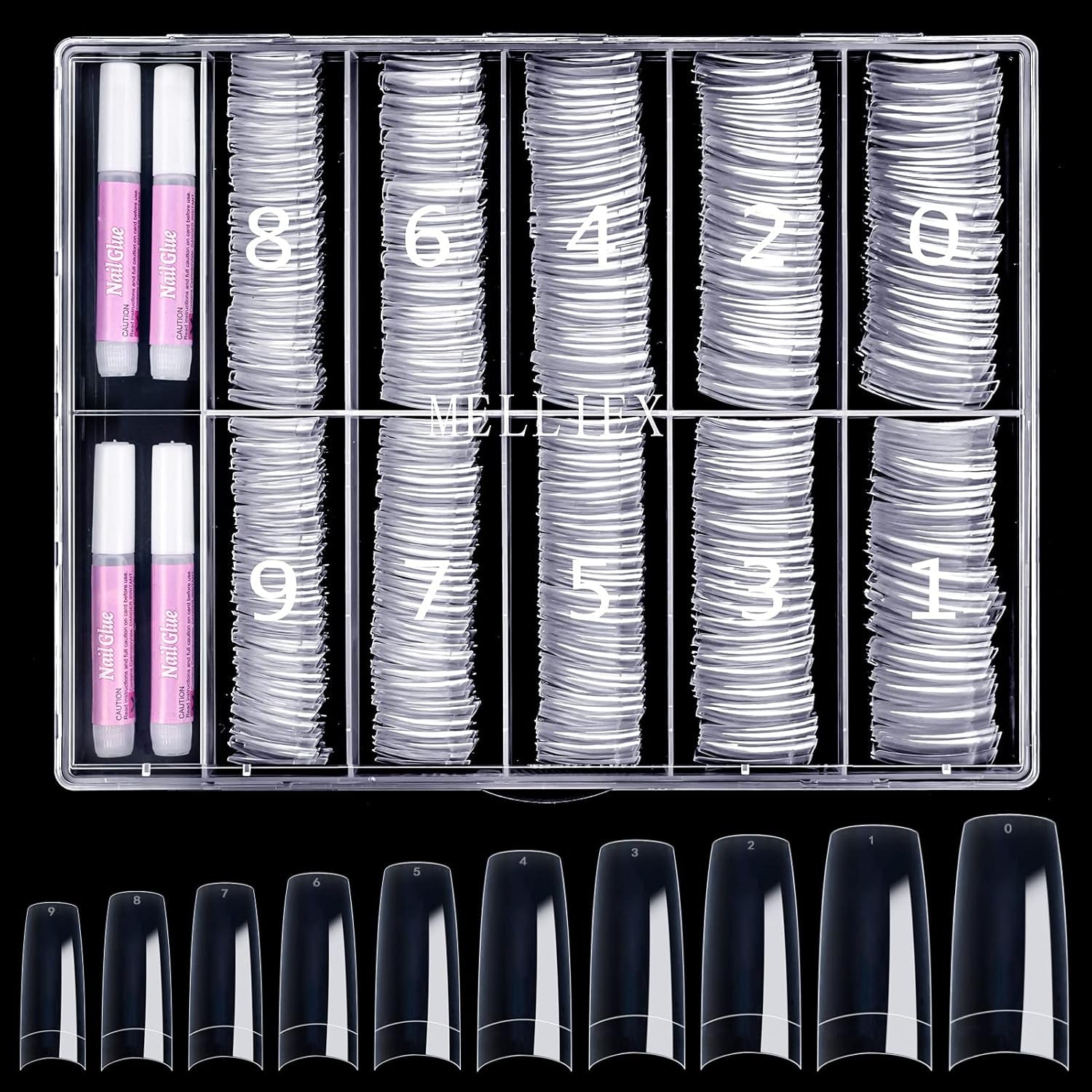 500 Stück französische künstliche Nagelspitzen, Acryl, künstliche Nagelspitzen, Set, Nagelverlängerungen, Nagelspitzen, künstliche Nägel, Zubehör mit 4 Stück Nageldesign-Kleber, Gel-Nägel, natürlich