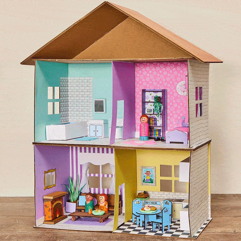 Baker Ross FN255 Mini-Puppenhaus-Set aus Holz – 1-teiliges Puppenhaus-Set für Kinder, DIY-Bastelset