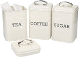 KitchenCraft Living Nostalgia Set mit 3 Vorratsdosen für Tee, Zucker und Kaffee in Geschenkbox, Stahl, Antikcreme, 11 cm x 11 cm x 17 cm, Vintage-Blau. Aufbewahrungsboxen für Lebensmittel von Naty Shop