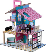 Olivia's Little World 360-Puppenhaus aus Holz für Kinder, 3,5-Zoll-Puppen und 12 Zubehörteile, mehrfarbig TD-13260C