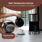 Clatronic® Kaffeemaschine mit Thermokaraffe für 8–10 Tassen Kaffee (ca. 1,2 l) | Filterkaffeemaschine aus Edelstahl | Doppelwandige Thermoskaraffe | Kein Temperaturverlust | Kaffeemaschine 800 W | KA 3805