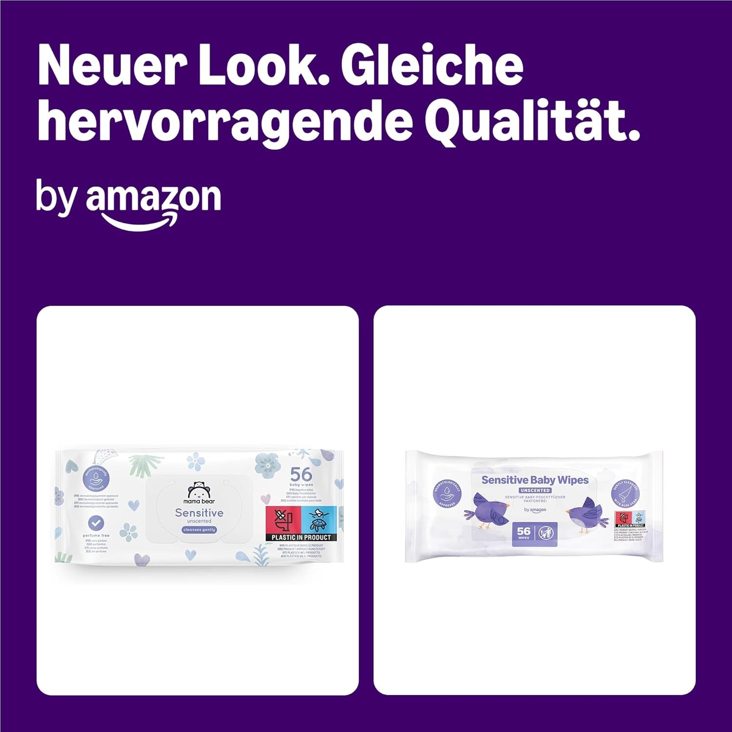 by Amazon Sensitive Babytücher, Unparfümiert, 1008 Feuchttücher, 18er-Packung á 56 Stück (Zuvor eine Marke von Mama Bear, gleiches Produkt)