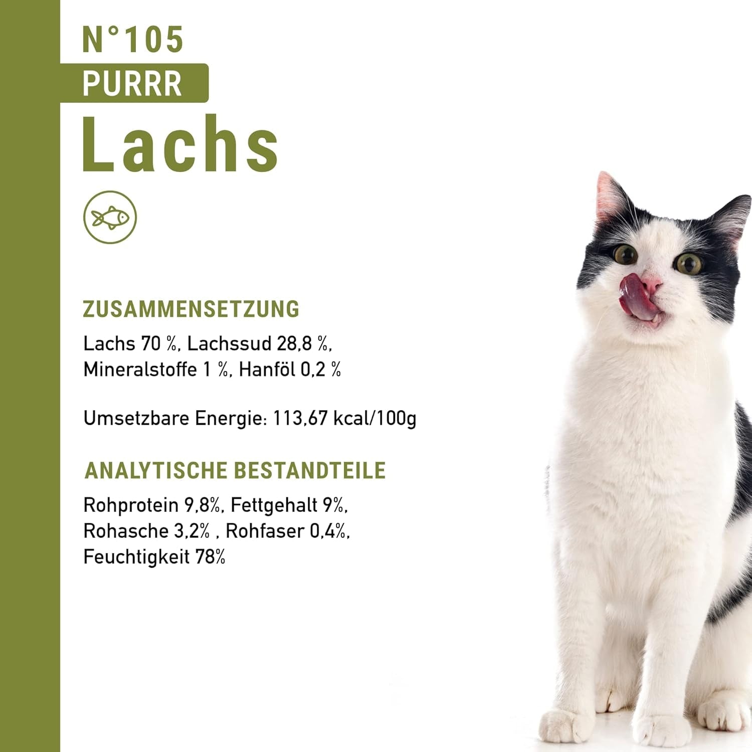 Nassfutter für Katzen Catz Finefood Purrrr mit Monoprotein und Lachs Nr. 105, für Katzen mit empfindlicher Verdauung, 16 x 80 g