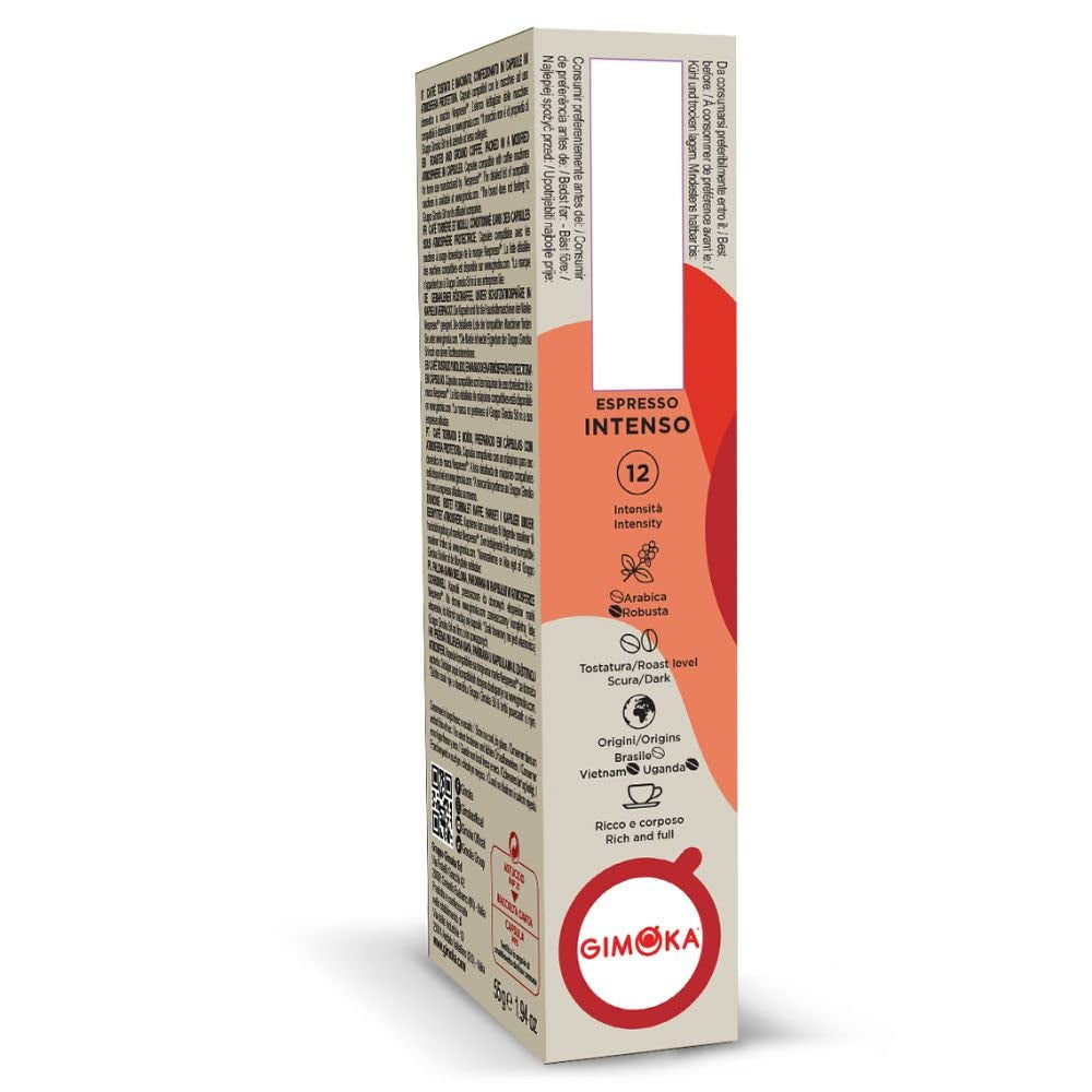 Gimoka Kaffeekapseln Espresso Intenso, Intensität 12/13-100 Kapsel – kompatibel mit Nespresso* Haushalts-Espressomaschinen – 100 Stück (10 x 10 Getränke) – hergestellt in Italien