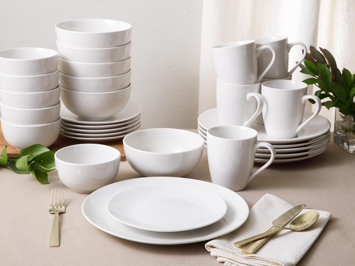 Zen Buffet Porzellan-Geschirrset, Service für 6 (30 Teile), Weiß (Tassen)