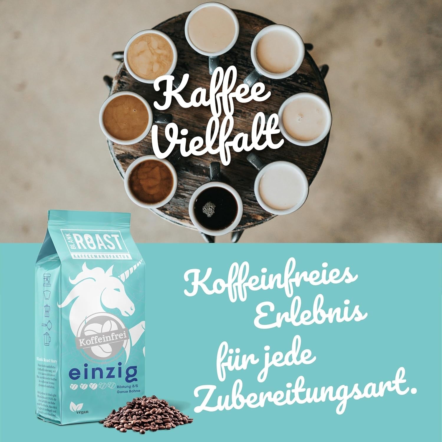 Blank Roast - EINZIG - 1kg - Kaffeebohnen kafeinfrei - 100% Arabica aus Peru - schonend & umweltfreundlich entkoffeiniert - säurearm mit voller Crema - ideal für jede Zubereitungsart