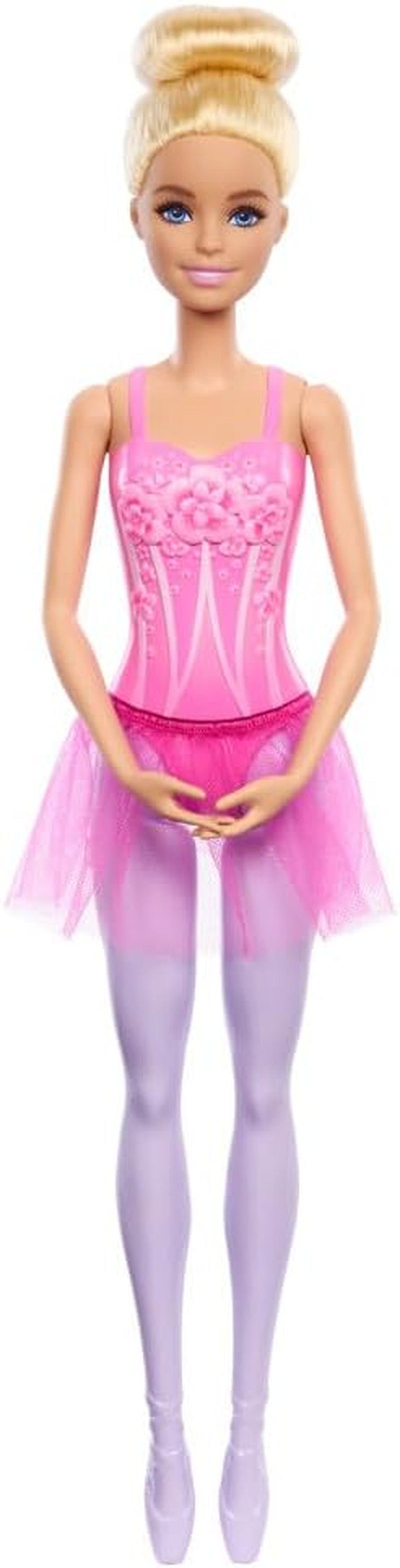 Barbie-Ballerina-Puppe, modische blonde Puppe in abnehmbarem lila Tutu mit Ballettarmen und spitzen Schuhen HRG34
