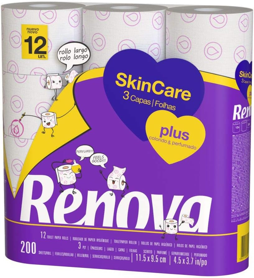 Renova - Toilettenpapier Skin Care Plus, dekoriert, parfümiert - 12 Rollen (Toilettenpapier)