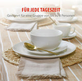 alpina Geschirrset 8 Personen - 40-teiliges Steingut Geschirr - Teller Set mit Speiseteller, Schalen und Kaffeebecher - Campinggeschirr - Mikrowellen- und Spülmaschinengeeignet - Weiß