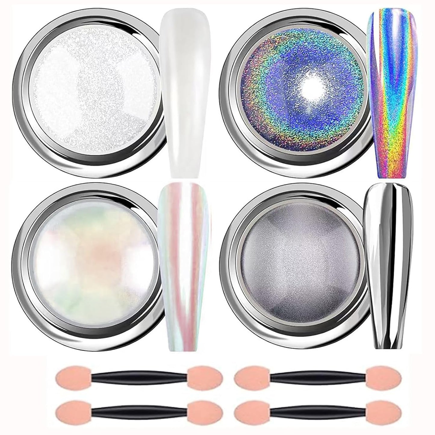 Chrom-Nagelpulver Aurora Ice Shimmer Chrom-Pigmentpulver 4 Stück Chrompulver Nägel Nail Art Nageldesign