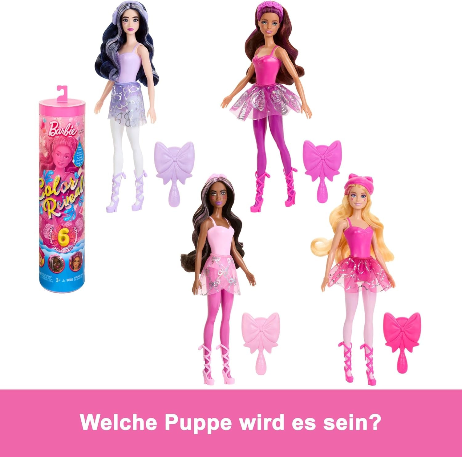 Barbie Color Reveal-Puppe und Zubehör, Ballerina-Serie, 6 Überraschungen zum Auspacken, einschließlich Farbwechsel, inspiriert vom wichtigsten Ballett-Trend (Stile können variieren), HRK17 Naty Shop-Puppen