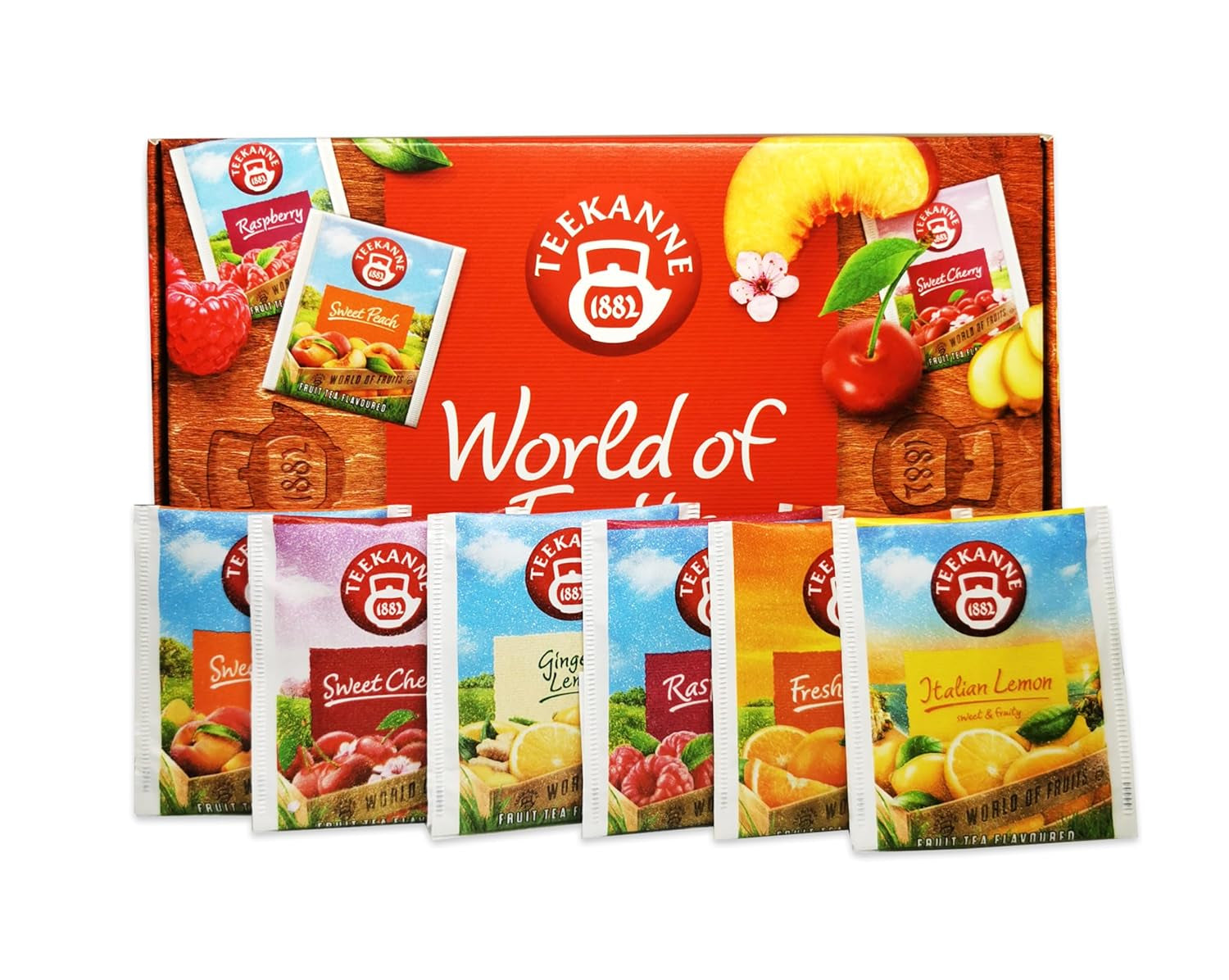 Teekanne World of Fruits (NEUE EDITION) - Box mit Auswahl an Früchtetees - 6 Geschmacksrichtungen * 5 Teebeutel