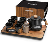 MIAMIO – Japanisches/chinesisches Tee-Set 6 x 100 ml/asiatische Teekanne 620 ml mit Tee-Ei, traditionelles japanisches Teekannen-Set für Teeliebhaber/Männer/Frauen (schwarz)