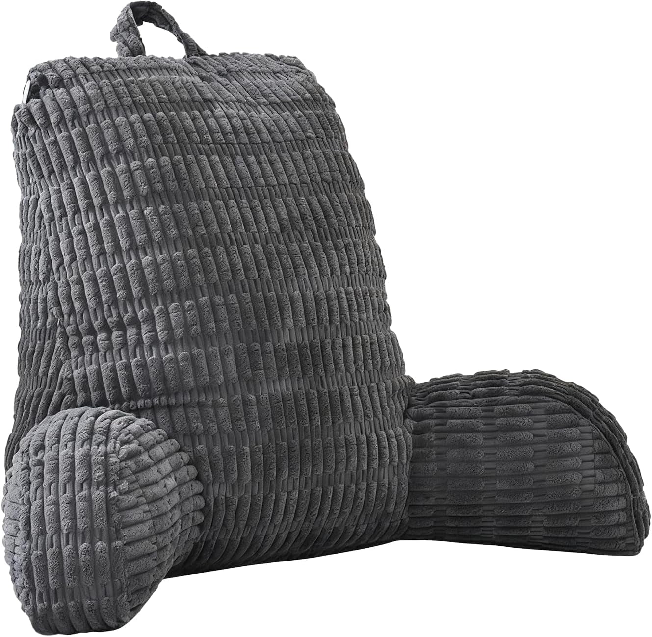 Lesekissen für Bett und Sofa, Lesekissen mit Handgelenkauflage, Armlehnen und Rückenstütze, Bettrückenkissen zum Ausruhen, Entspannen, Lesen, Arbeiten am Laptop, Fernsehen (Dunkelgrau)