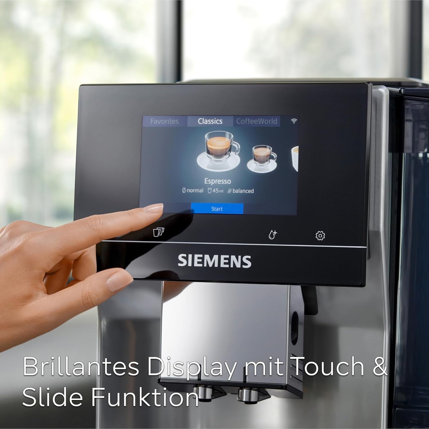 Automatische Espressomaschine Siemens EQ700 classic TP715D01, App-Steuerung, Cold Brew, intuitives Touch-Display, bis zu 10 individuelle Kaffeekreationen als Favoriten, automatische Dampfreinigung, 1500 W, silbergrau