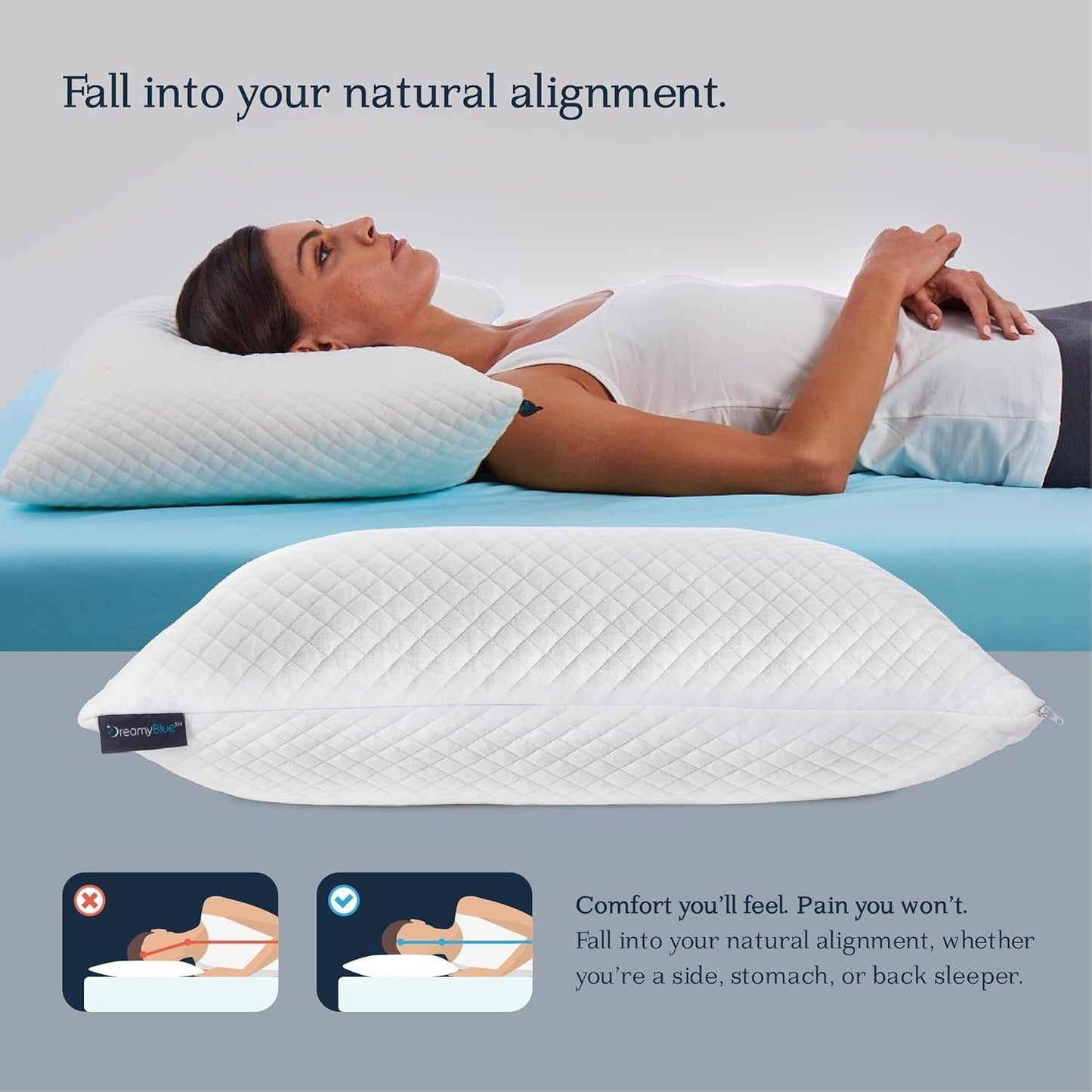 Dreamyblue Premium-Schlafkissen – Füllung aus geschreddertem Memory-Schaum [verstellbare Höhe], waschbarer Bezug aus Bambus-Viskose – zum Gleiten von Seiten, Rücken und Bauch – Naty Shop Standard-Kissen