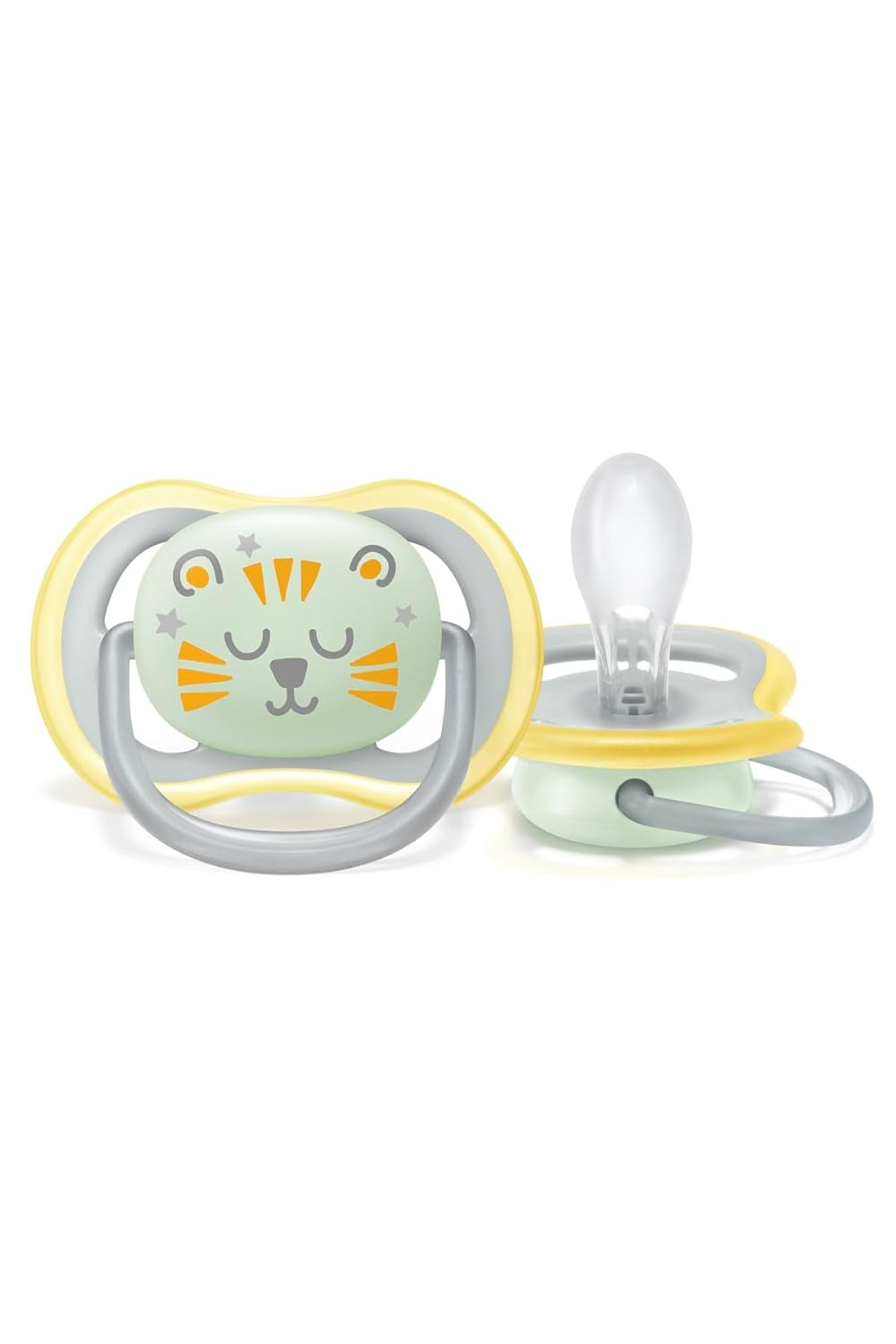 Philips AVENT Ultra Air Nachtschnuller für Babys ab 18 Monaten, leuchtet im Dunkeln, Doppelpack, Wolke/Tiger (Modell SCF376/01)