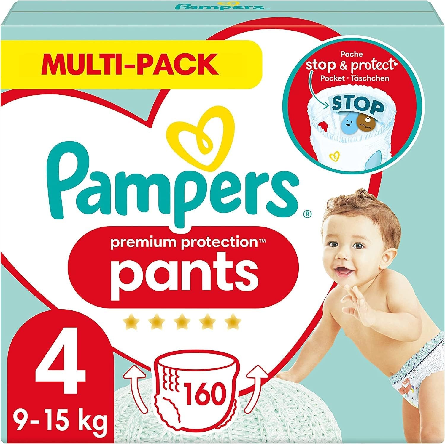 Pampers Premium Protection Pants Größe 7, 123 Windeln, 15 kg+, mit 360°-Anpassung und weichen Anti-Leck-Bündchen für optimalen Komfort und Schutz
