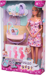 Simba 105733680 Steffi Love Doll Hello Baby (29 cm) – Schwangere Puppe mit wachsendem Bauch, Babypuppe und Zubehör – Spielzeug für Kinder, Mädchen und Jungen ab 3 Jahren