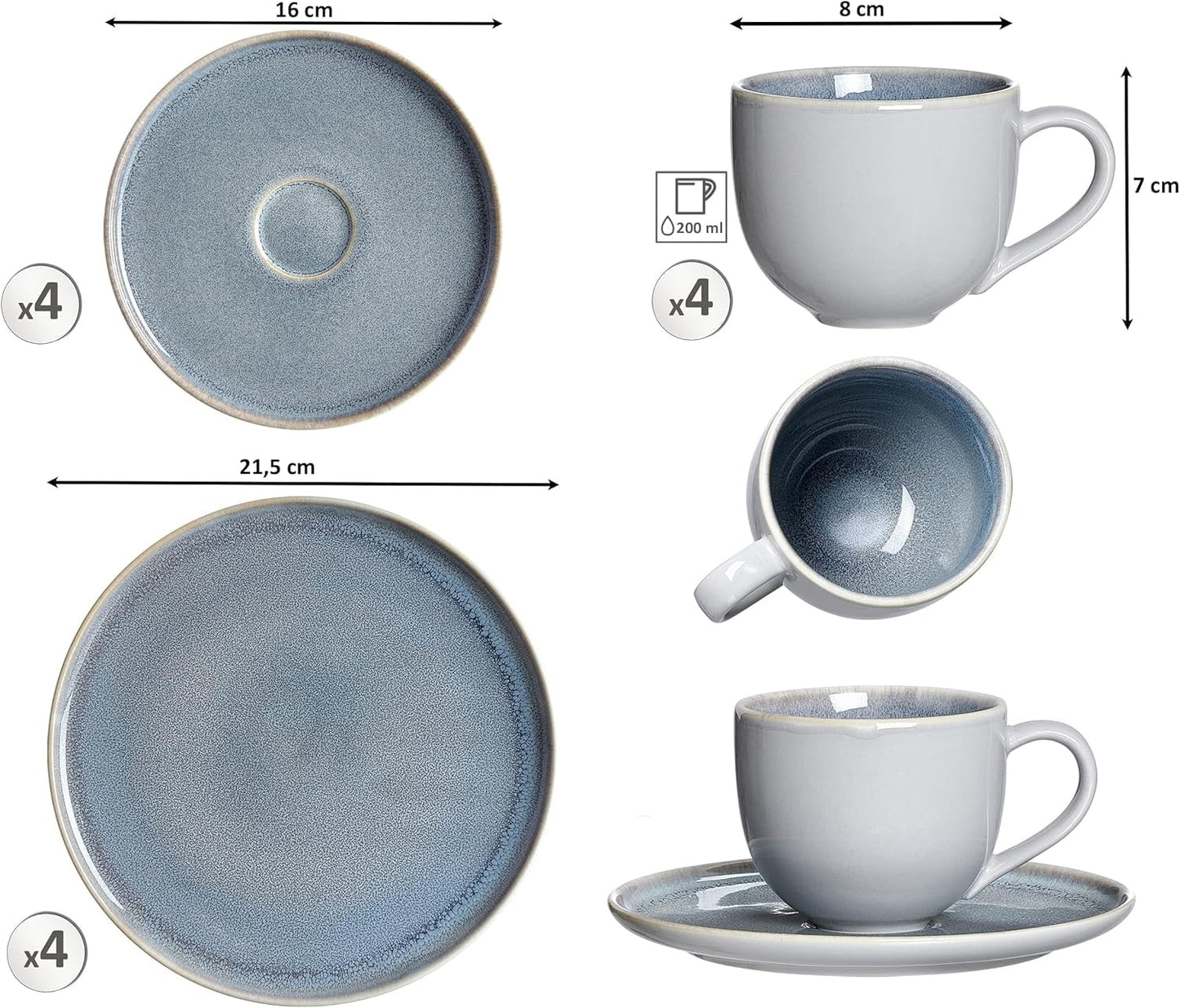 Ritzenhoff & Breker Skagen Stone Kaffeeservice, 12-teilig, graublau