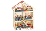 51957 Puppenhaus aus Holz, 65 x 35 x 87,5 cm – großes Puppenhaus aus Holz, 3 Etagen, offenes Design, rotes Dach, Treppe und Balkon für kreatives Rollenspiel, Puppenhaus-Spielwelt