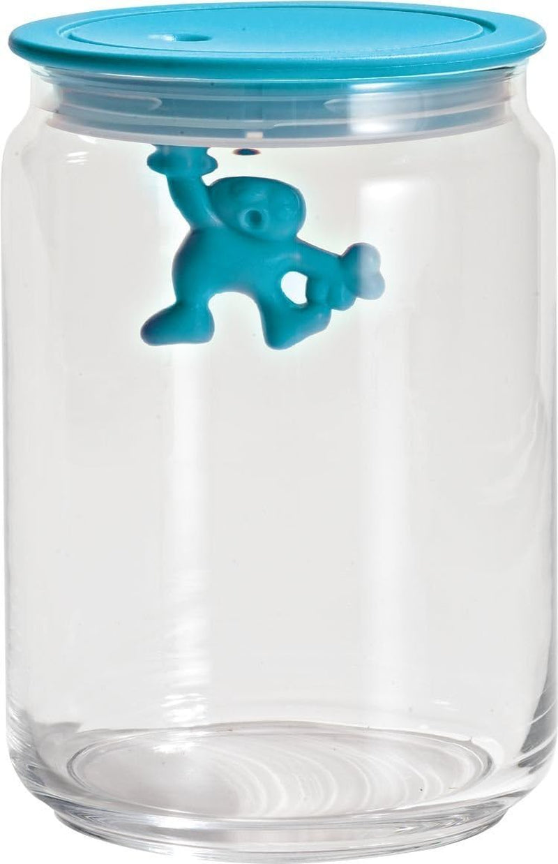Alessi „Gianni“ Küchenglas aus Glas mit versiegeltem Deckel, thermoplastisches Harz, Schwarz, 27,5 x 13,5 x 28 cm, Aufbewahrungsboxen für Lebensmittel, Naty Shop, Hellblau, 8 x 13,5 x 4,5 cm