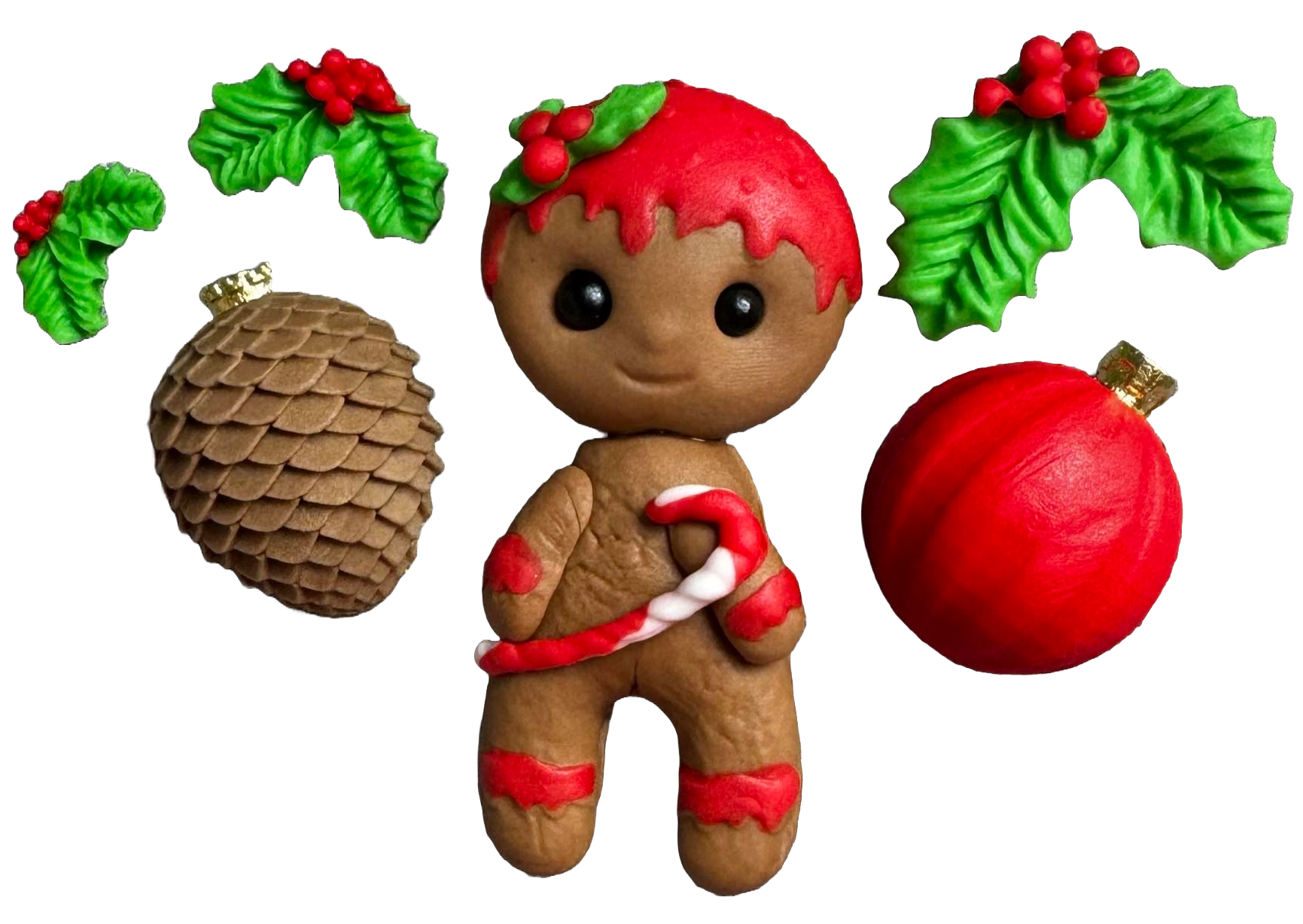 Set mit 6 essbaren Dekorationen aus Zuckerpaste, Weihnachten, Lebkuchenmann und Dekorationen Dekorationen aus Zuckerpaste Naty Shop
