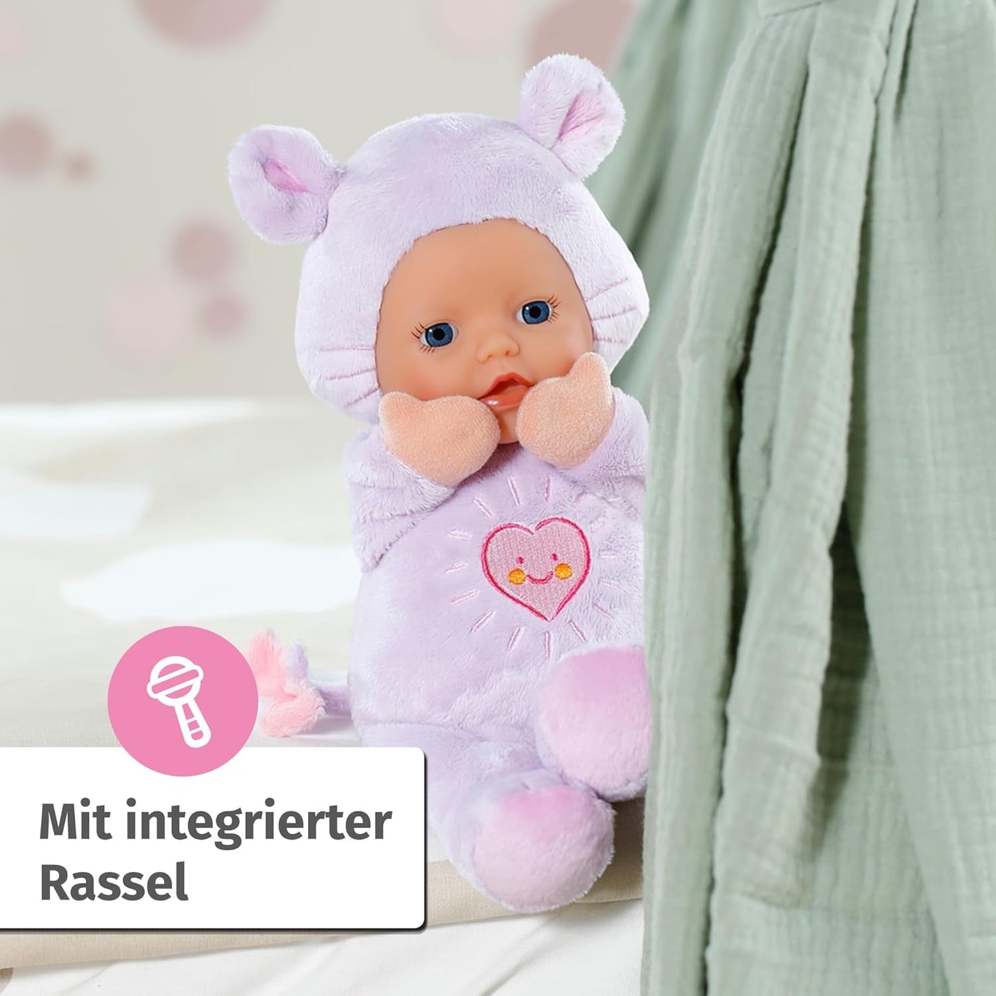 Baby Born for Babies Maus-Softpuppe, 26 cm, mit Ohren und Fingertaschen, für Neugeborene, 836590 Zapf Creation, Pink