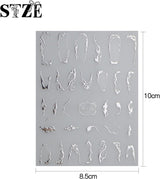 JMEOWIO Nagelsticker Marmor Linie 9 Blatt Nail Art Sticker Selbstklebend Nagelaufkleber Silber Bunt Dekoration Nageldesign Zubehör