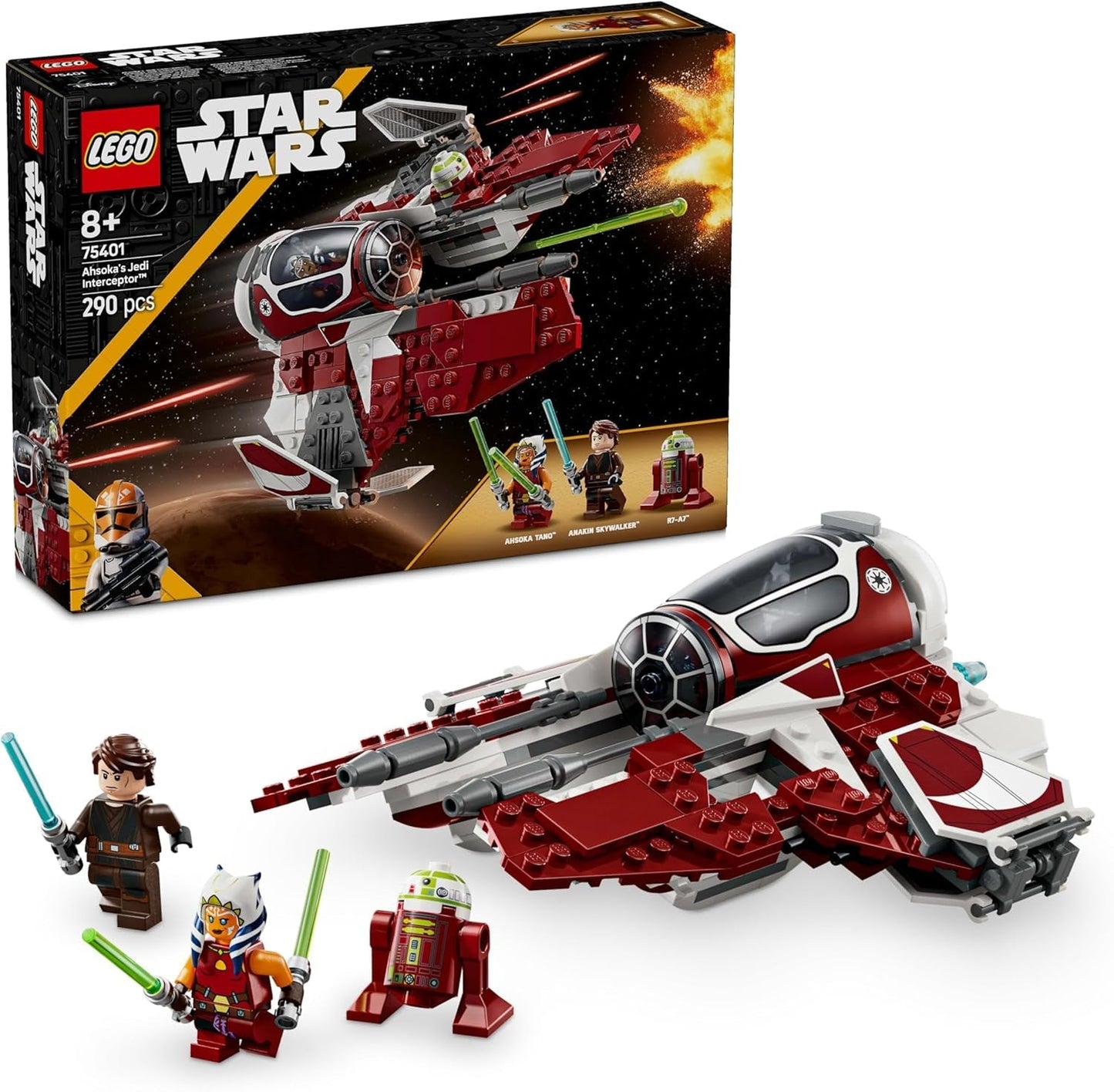 LEGO Star Wars 75401 Ahsokas Jedi-Abfangjäger Starfighter für Clone Wars-Fans Ahsoka Tano und Anakin Skywalker Minifiguren mit Lichtschwertern und R7-A7 für Jungen und Mädchen ab 8 Jahren Bausätze Beuche den LEGO-Store Standardtitel