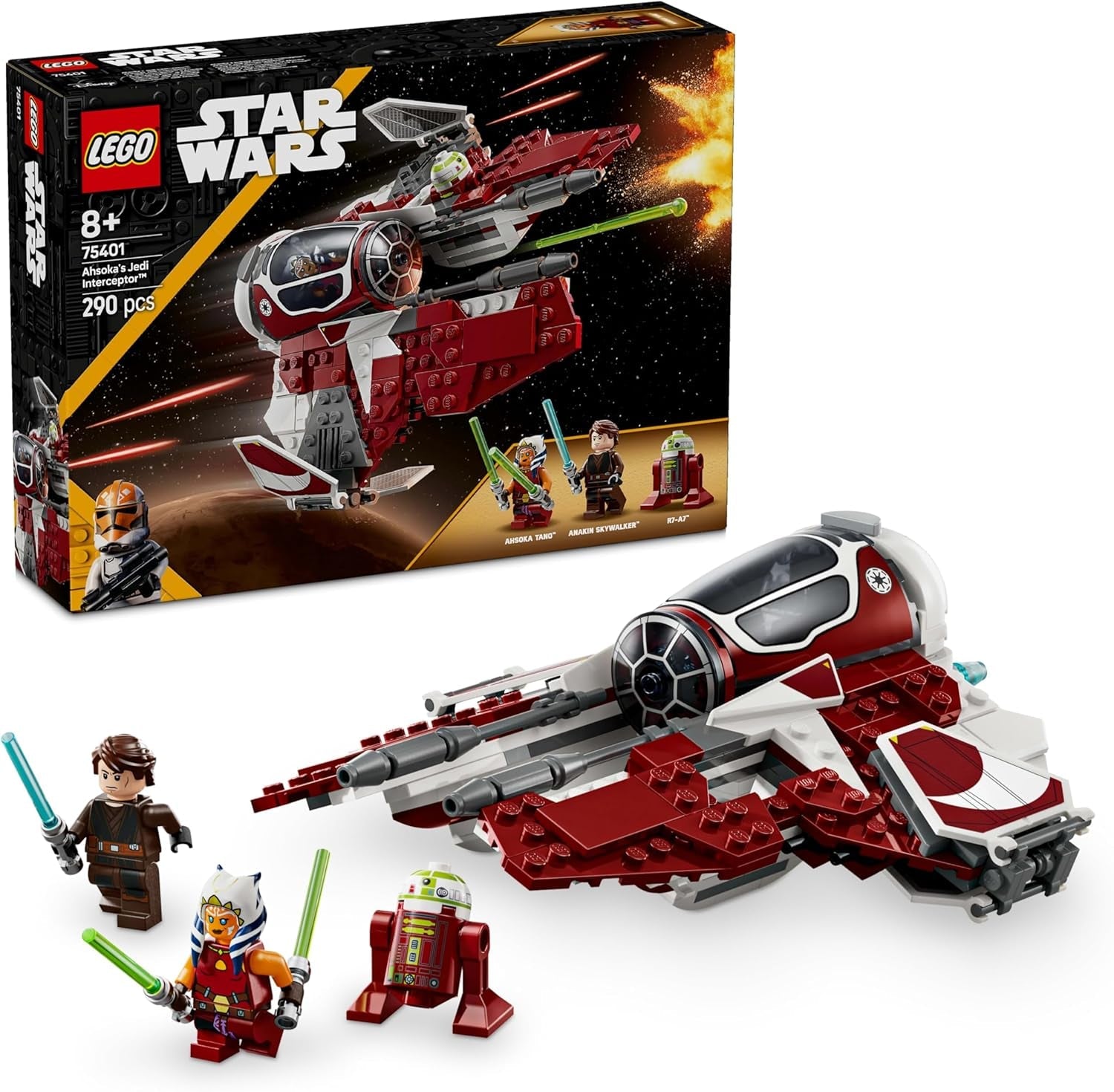LEGO Star Wars 75401 Ahsokas Jedi-Abfangjäger Starfighter für Clone Wars-Fans Ahsoka Tano und Anakin Skywalker Minifiguren mit Lichtschwertern und R7-A7 für Jungen und Mädchen ab 8 Jahren Bausätze Beuche den LEGO-Store Standardtitel