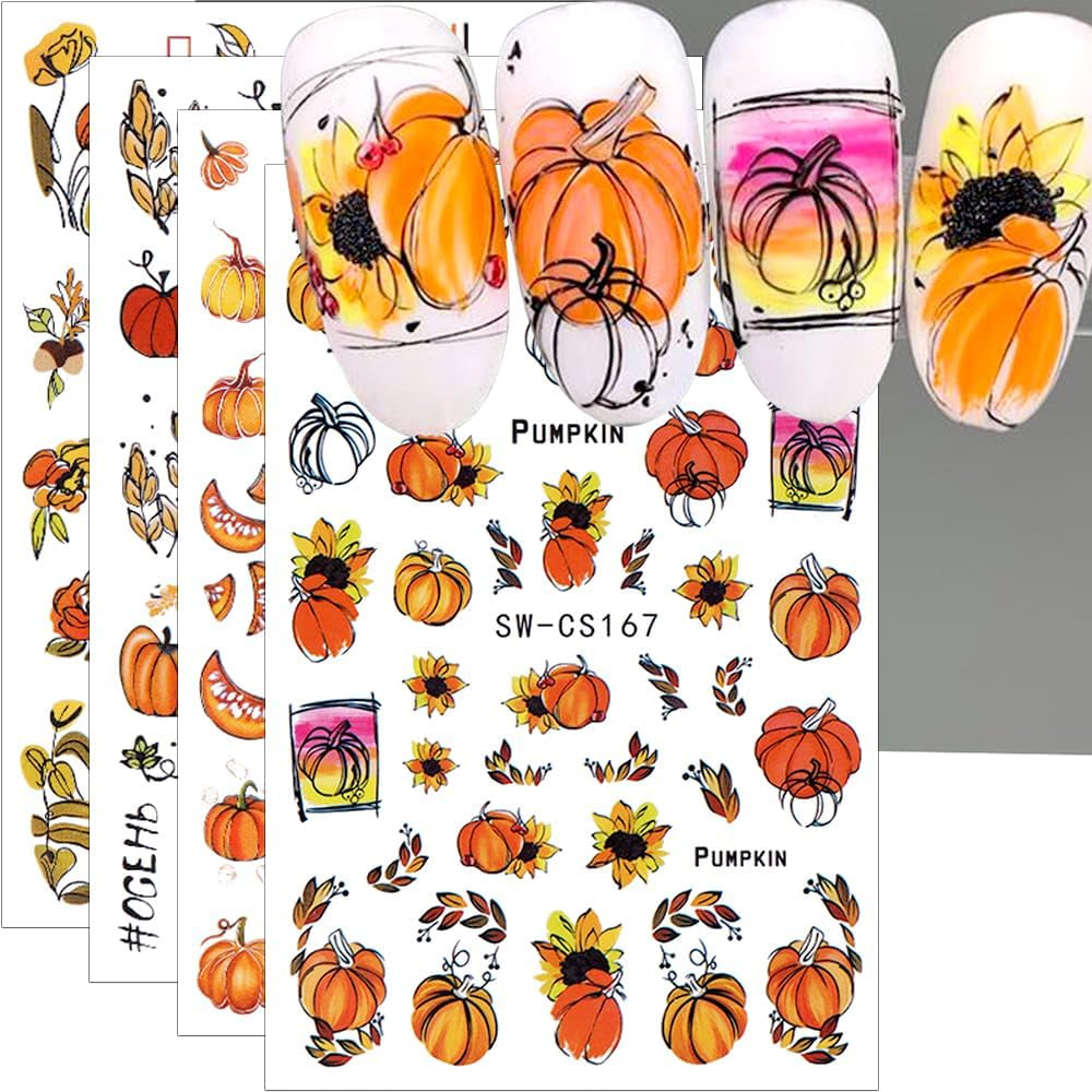 3D Herbst Nagelaufkleber Kürbisblätter Nagelaufkleber Geometrische Linie Blumen Nagelaufkleber Thanksgiving Day Design Nagelaufkleber Herbst Kürbis Nagelaufkleber Nagelzubehör Nagelkunst